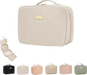 Multi Compartment Toiletry Cosmetic Bag, Large capacity, with handles, multiple compartments, waterproof Pu Leather (eggshell white)