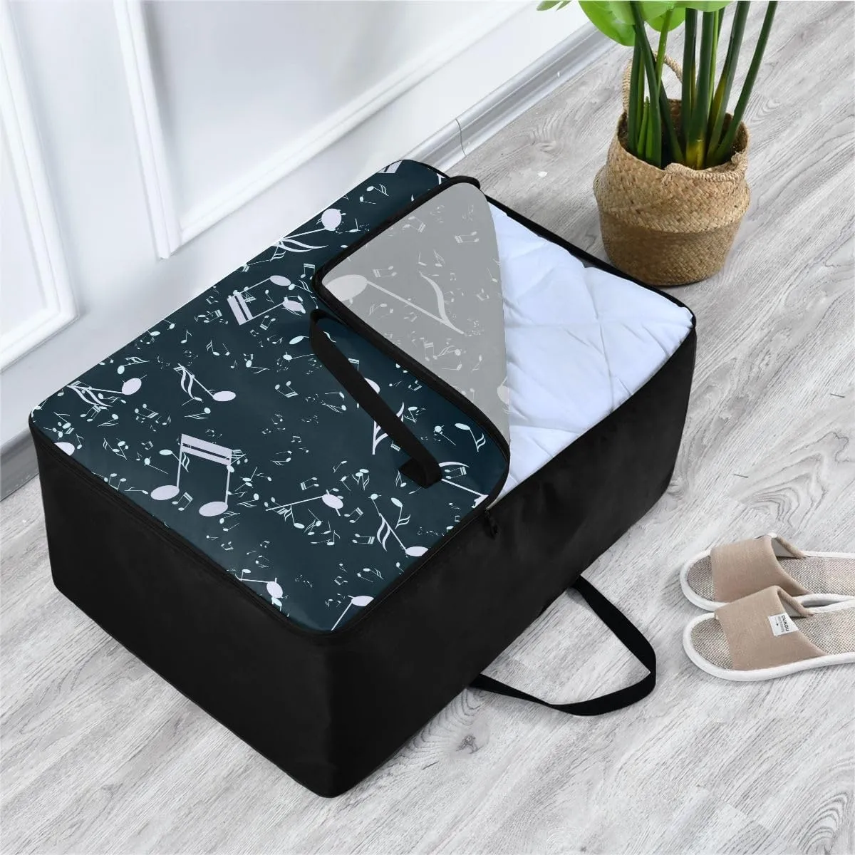 Music Note Musical Symbol Storage Bag, 27.5x19.7x11 In, Garment Storage Organizer Travel Cargo Duffel Bags Space Saving Packing Totes for Moving Supplies Storage