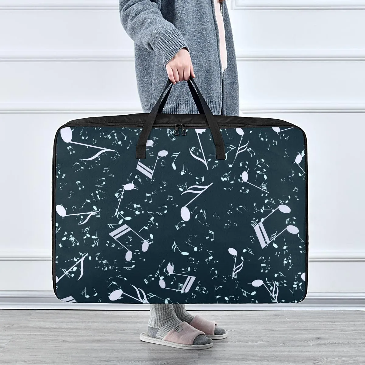 Music Note Musical Symbol Storage Bag, 27.5x19.7x11 In, Garment Storage Organizer Travel Cargo Duffel Bags Space Saving Packing Totes for Moving Supplies Storage