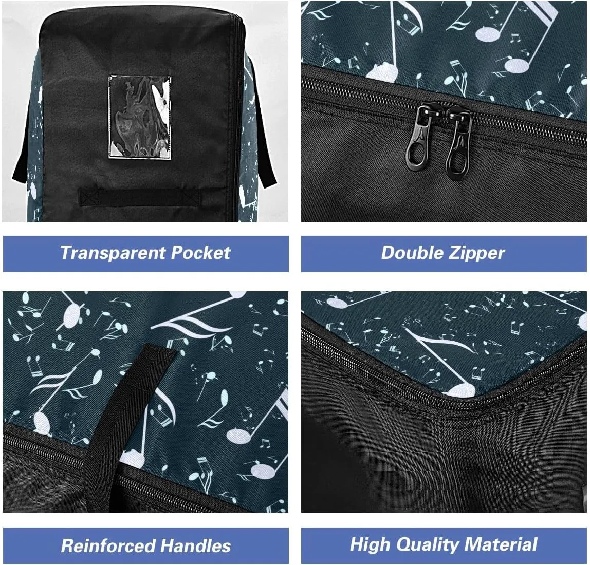 Music Note Musical Symbol Storage Bag, 27.5x19.7x11 In, Garment Storage Organizer Travel Cargo Duffel Bags Space Saving Packing Totes for Moving Supplies Storage