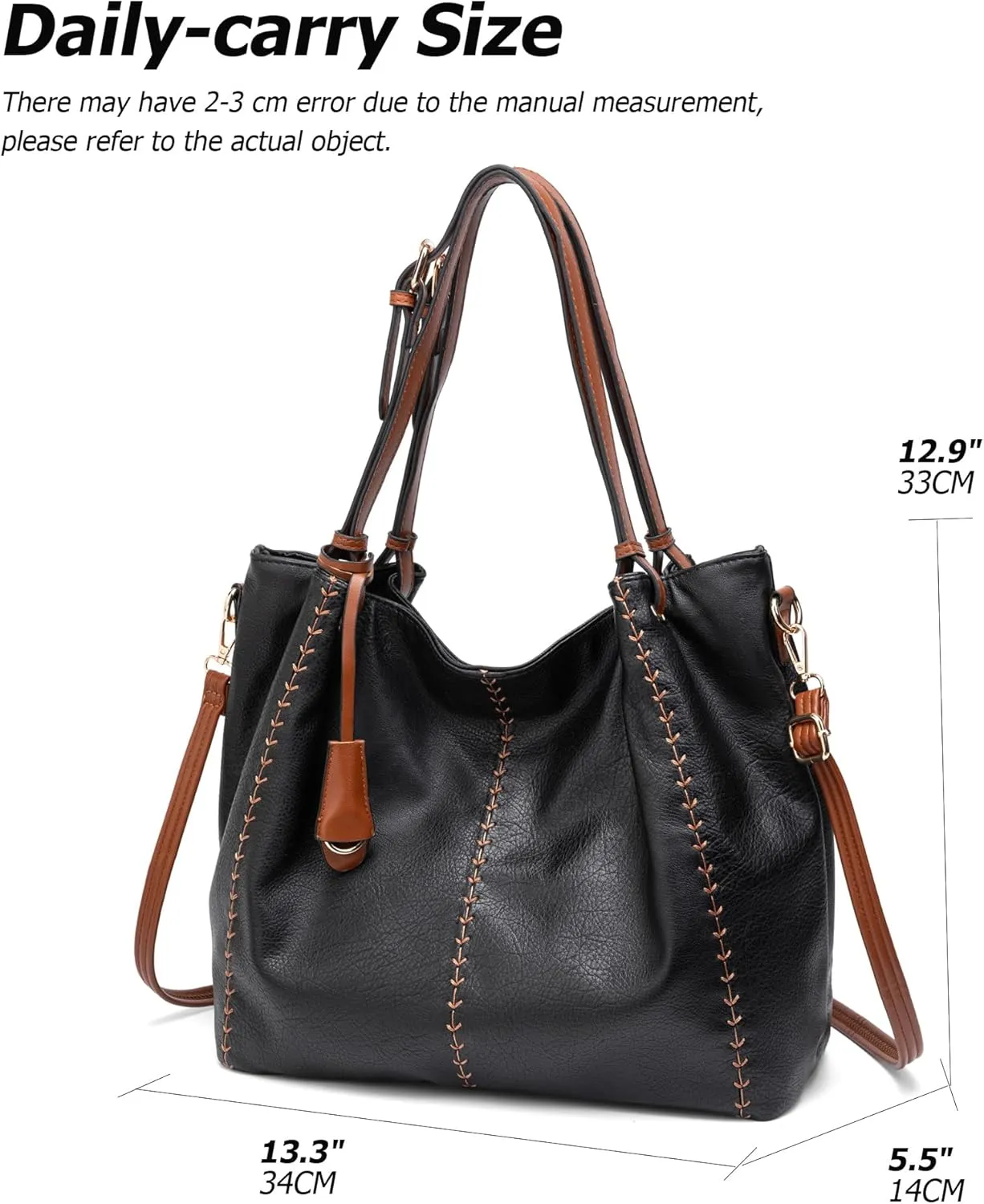 myfriday Casual Leather Tote Hobo Bag for Women, Soft Shoulder Bag Crossbody Satchel Purse and Handbag