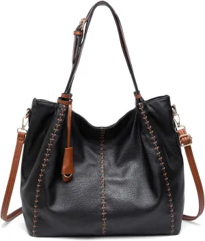 myfriday Casual Leather Tote Hobo Bag for Women, Soft Shoulder Bag Crossbody Satchel Purse and Handbag