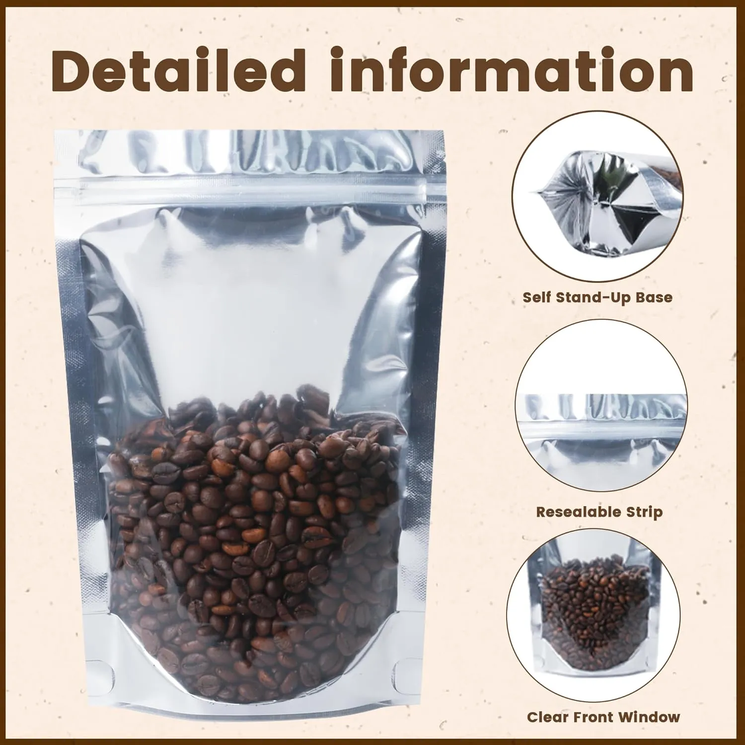 Mylar Bags for Food Storage 5.5x7.9, 100 PCS Clear Front Resealable Bags for Small Business for Food, Candy, Stand Up Foil Back Sealable Bags for Packaging