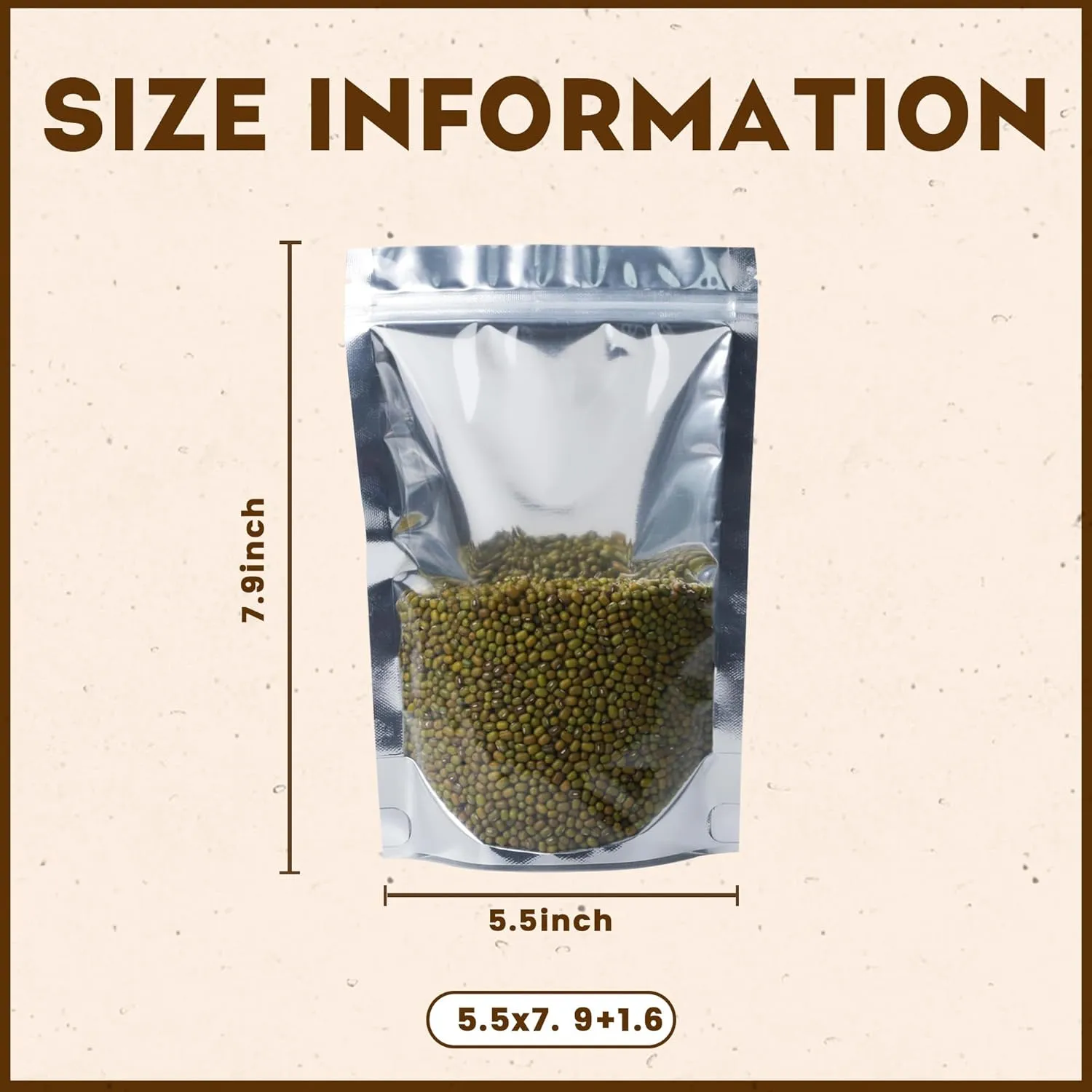 Mylar Bags for Food Storage 5.5x7.9, 100 PCS Clear Front Resealable Bags for Small Business for Food, Candy, Stand Up Foil Back Sealable Bags for Packaging