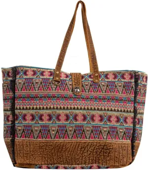 Myra Bag Weekender Bag for Women - Western Upcycled Canvas & Leather Shoulder Bag Colors of the Southwest