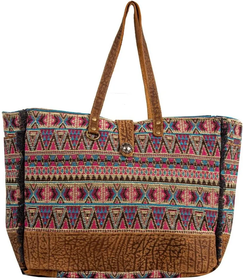 Myra Bag Weekender Bag for Women - Western Upcycled Canvas & Leather Shoulder Bag Colors of the Southwest