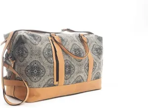 Myra Bag Western Leather Duffle Bag for Women - Upcycled Canvas Shoulder Travel Bag Gray, S-9796