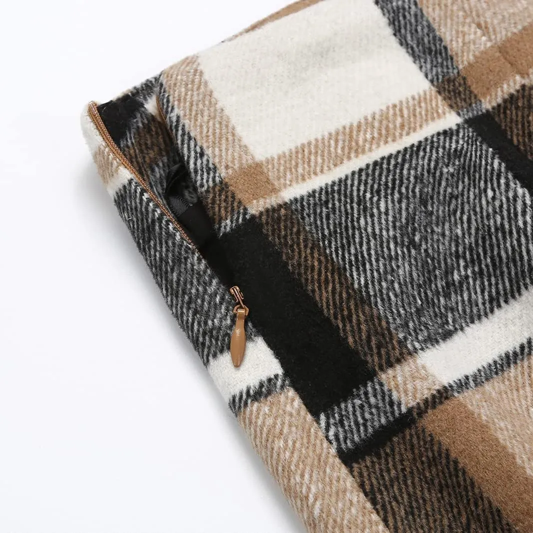 Mywinway Plaid Mini Skirt for Women Fall Winter High Waist A Line Bodycon Pencil Fall Skirts