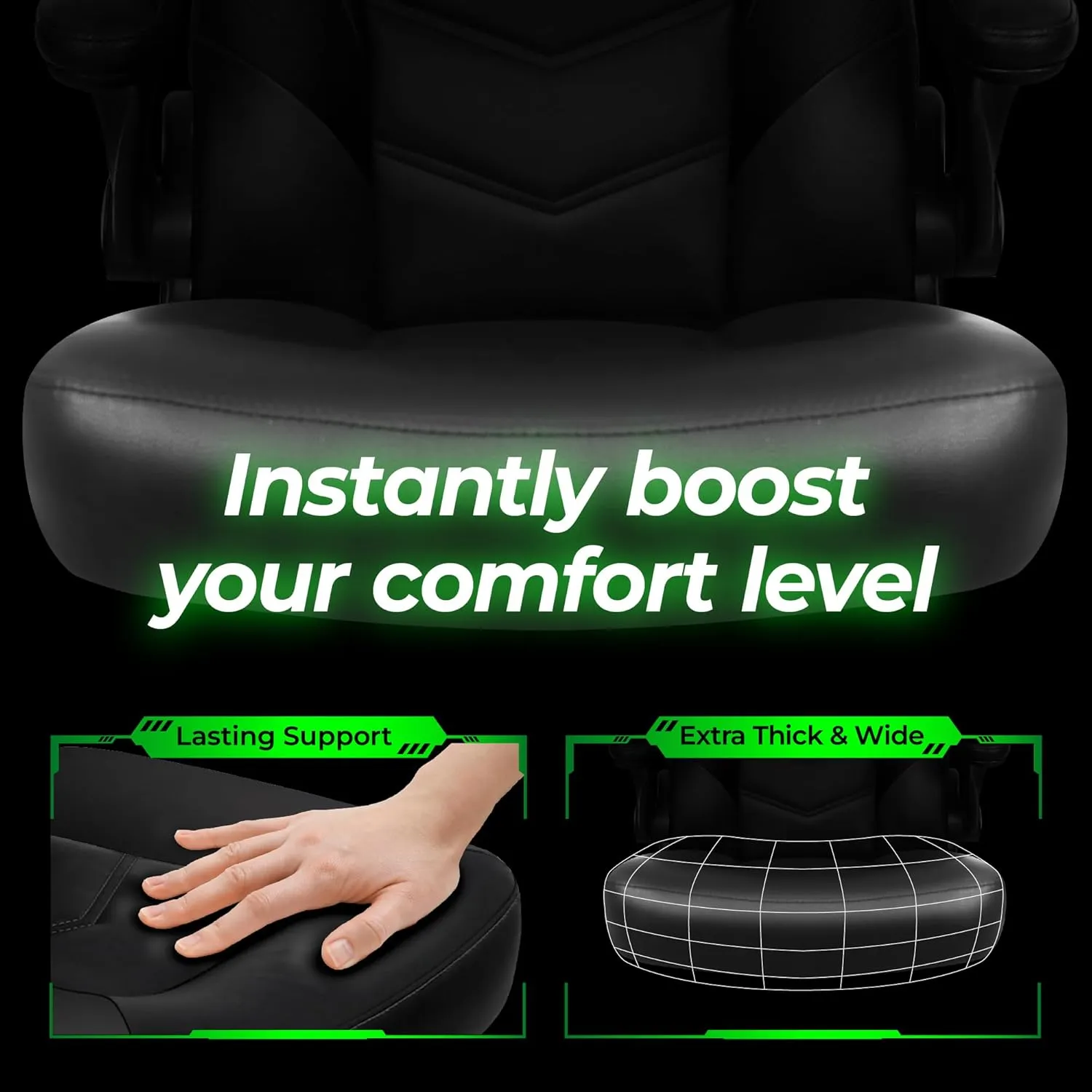 N-GEN GAMING Video Gaming Chair Ergonomic Office Desk Chair with Lumbar Support Adjustable Height Padded Flip Up Arms and Swivel Wheels Racing Style Design for Adults with PU Leather (Black)