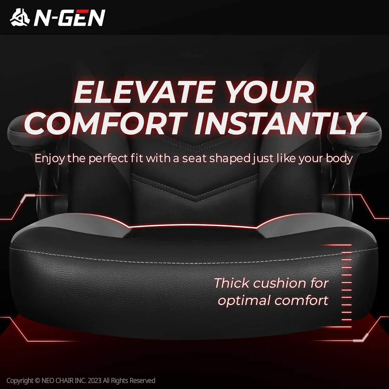N-GEN Video Gaming Chair Ergonomic Computer Desk Office Chair with Lumbar Support Adjustable Height Swivel Wheels Flip-Up Arms PU Leather Home and Office (Grey)