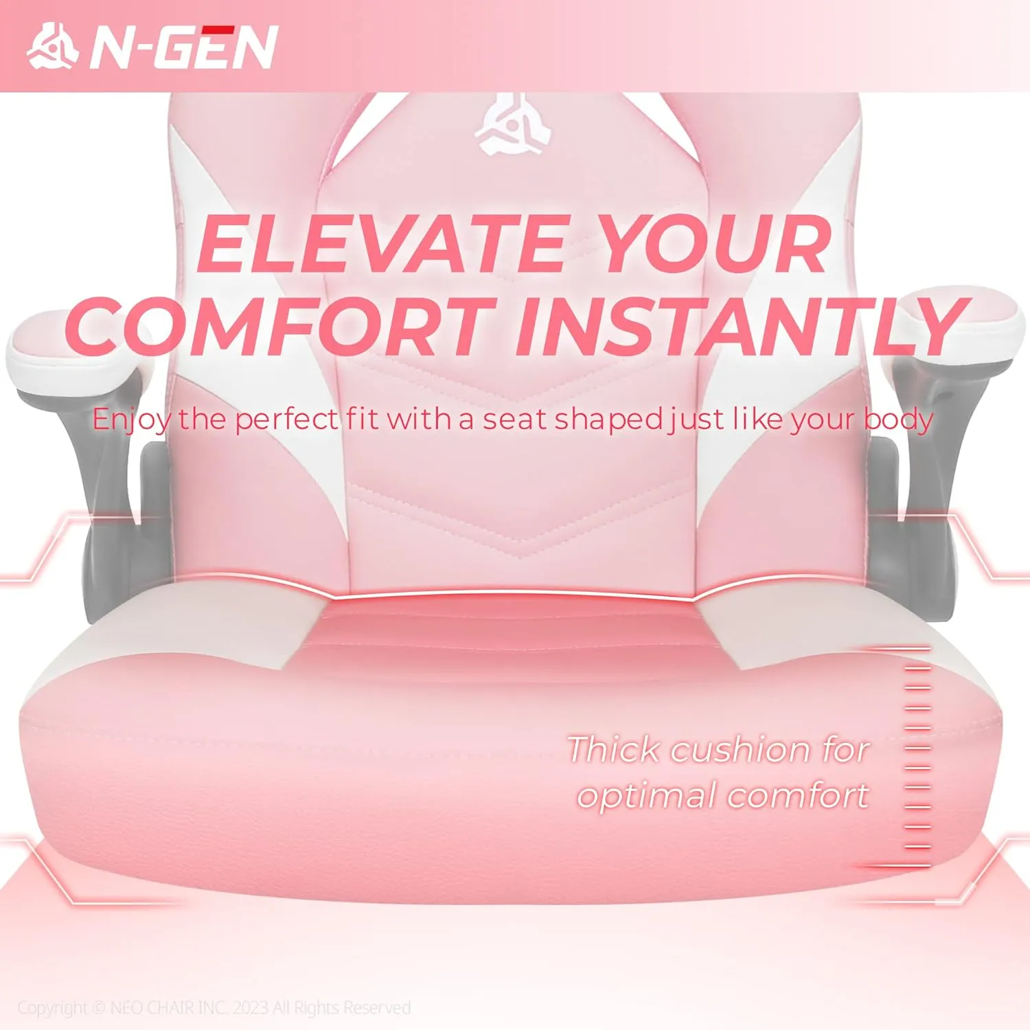 N-GEN Video Gaming Chair Ergonomic Computer Desk Office Chair with Lumbar Support Adjustable Height Swivel Wheels Flip-Up Arms PU Leather Home and Office (Pink)