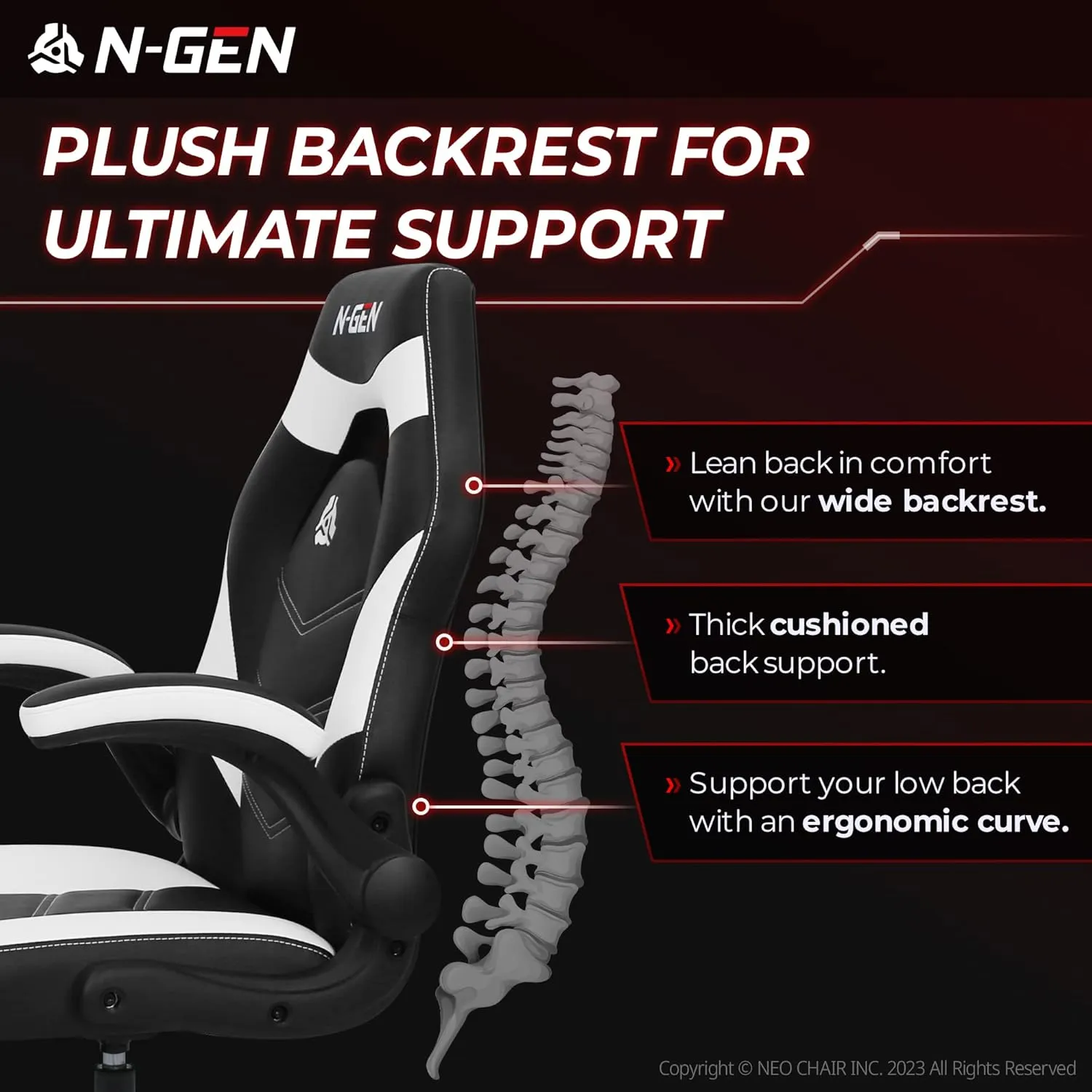 N-GEN Video Gaming Chair Ergonomic Computer Desk Office Chair with Lumbar Support Adjustable Height Swivel Wheels Flip-Up Arms PU Leather Home and Office (White)