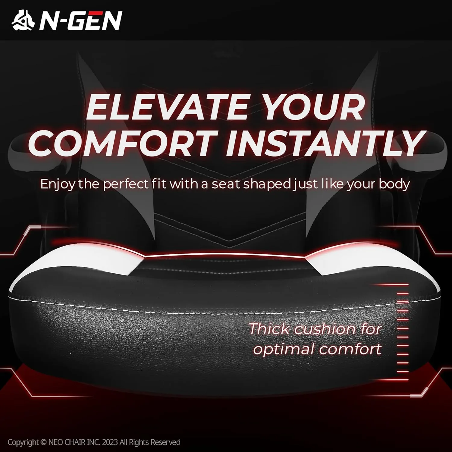N-GEN Video Gaming Chair Ergonomic Computer Desk Office Chair with Lumbar Support Adjustable Height Swivel Wheels Flip-Up Arms PU Leather Home and Office (White)