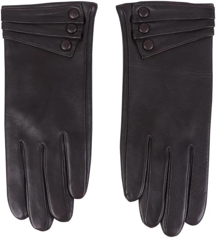 Nappaglo Nappa Leather Gloves Warm Lining Winter Button Decoration Lambskin for Women