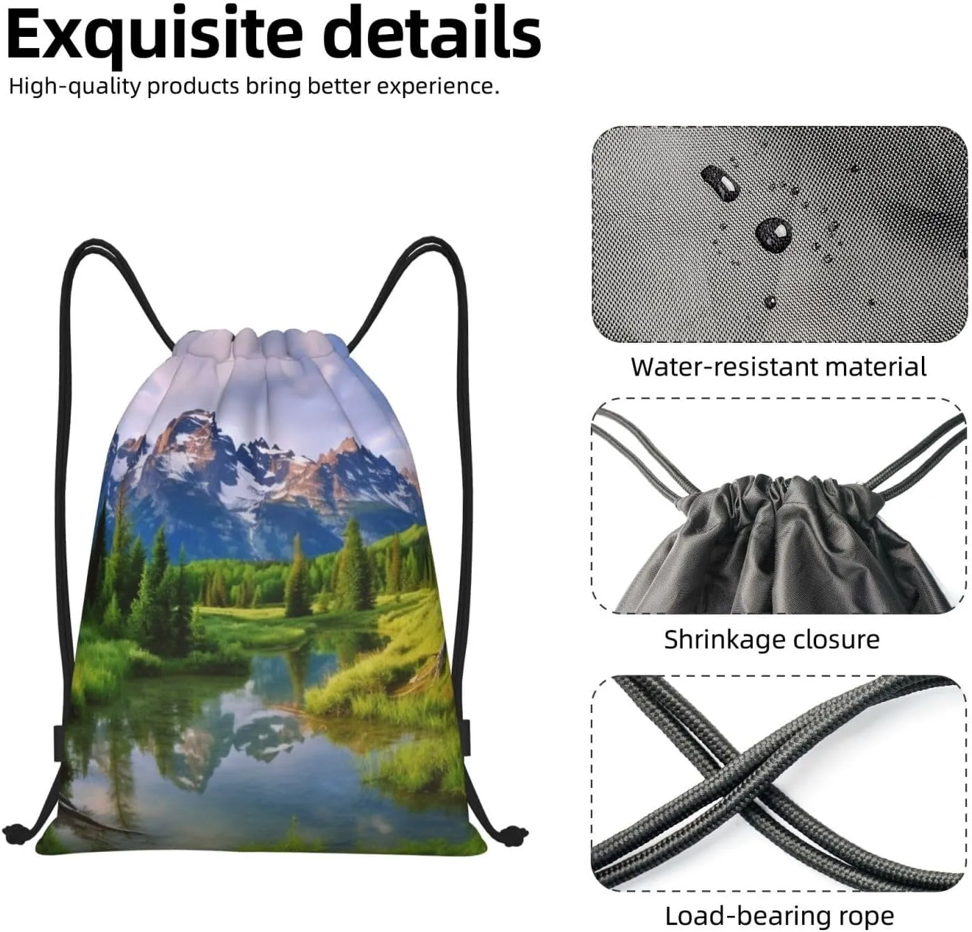 National Park Drawstring Backpack for Men Gym Bag String Bag Waterproof Drawstring Bag for Women Swim Bag Medium