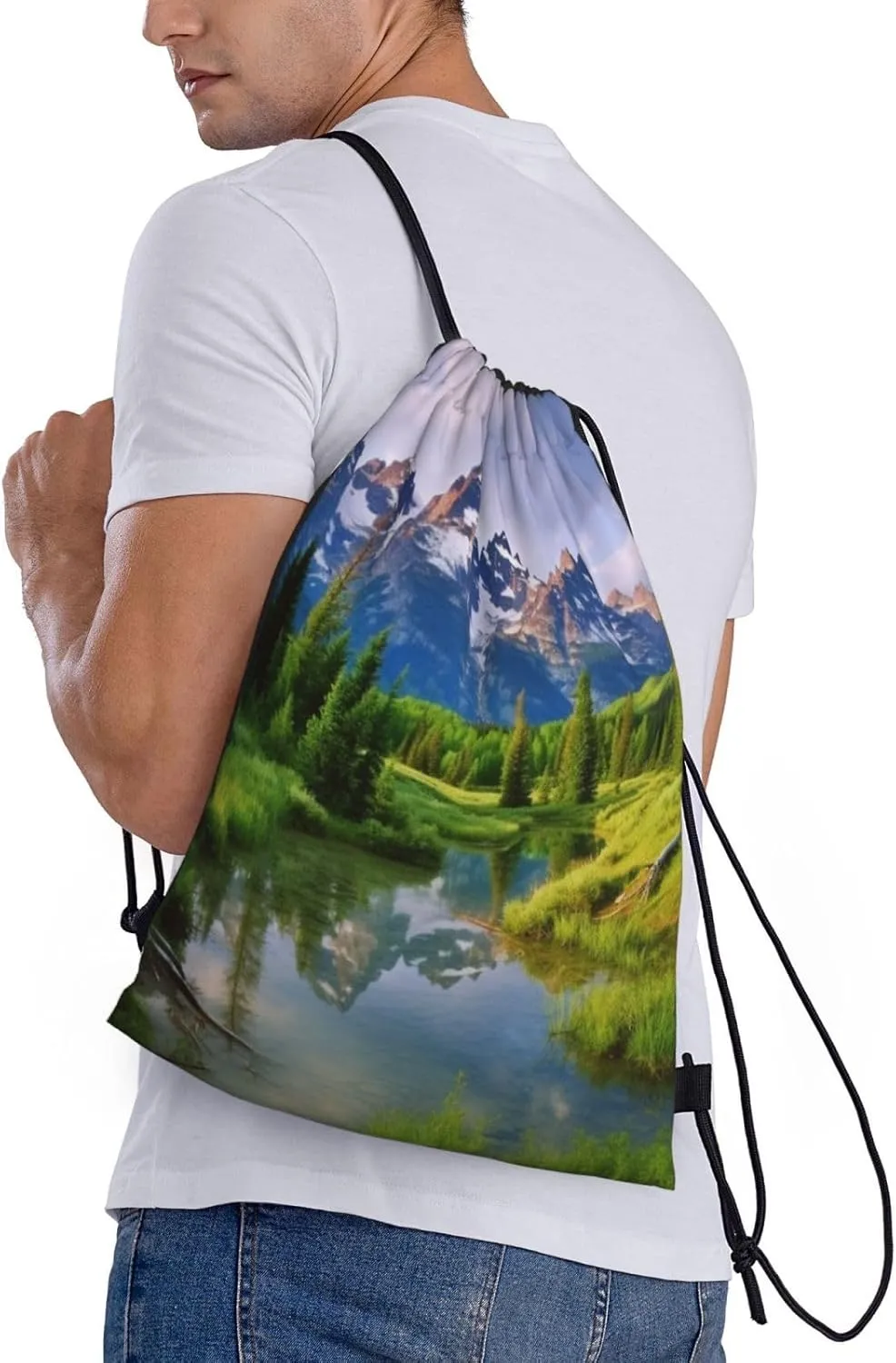 National Park Drawstring Backpack for Men Gym Bag String Bag Waterproof Drawstring Bag for Women Swim Bag Medium