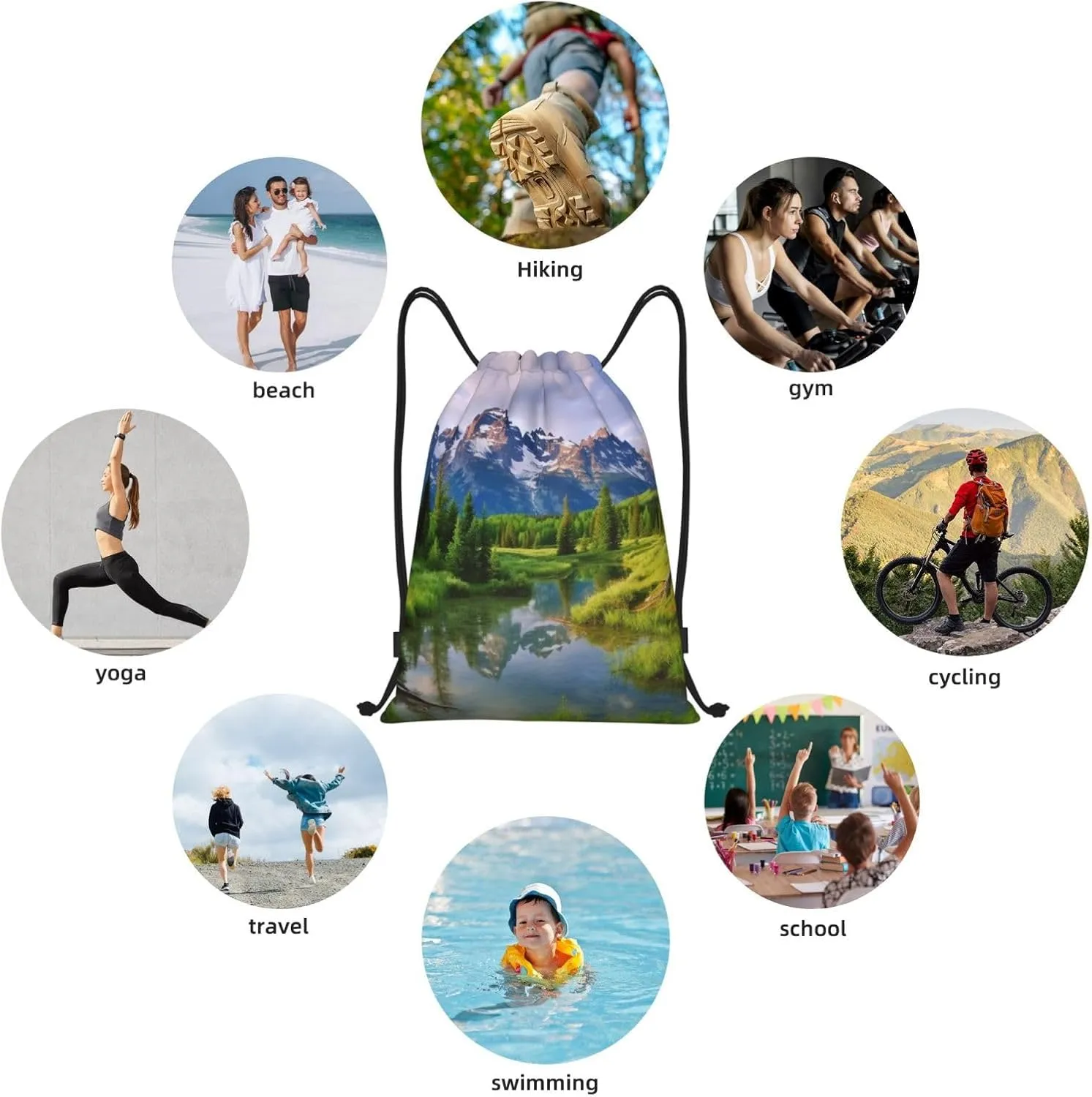 National Park Drawstring Backpack for Men Gym Bag String Bag Waterproof Drawstring Bag for Women Swim Bag Medium