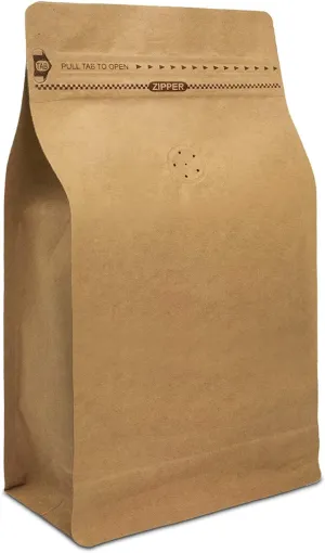 Natural Kraft Coffee Pouches, Resealable Coffee Bag with Valve, Flat Bottom Pull Tab Zipper (50pcs, 12oz, 0.75lb,340g)