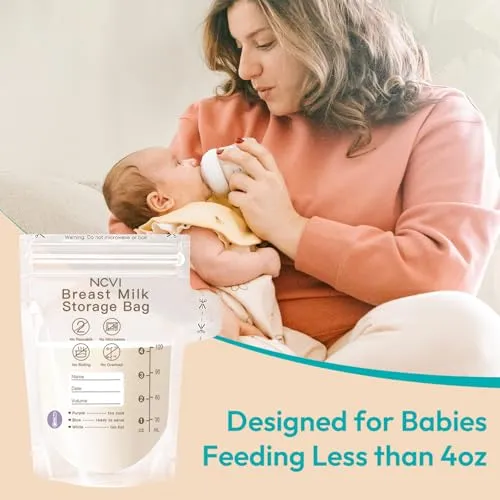 NCVI 4 7 oz Breastmilk Storage Bag Freezer for 0-3 Months, Breast Milk Feeding Bag with Temp-Sensing, Doubled-Sealed, Self Standing, Easy Pour Spout, BPA-Free, 4oz(70count) 7oz(30count)