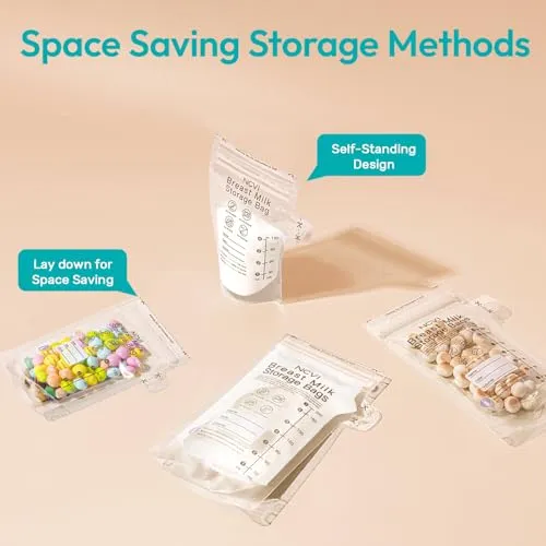 NCVI 4 7 oz Breastmilk Storage Bag Freezer for 0-3 Months, Breast Milk Feeding Bag with Temp-Sensing, Doubled-Sealed, Self Standing, Easy Pour Spout, BPA-Free, 4oz(70count) 7oz(30count)