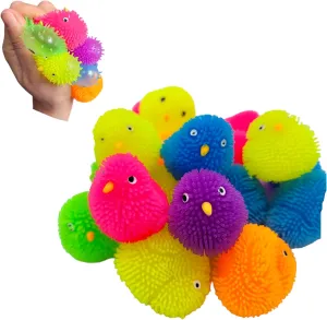 Neon Color Mini Chick Puffer Balls -24 Pack. (1.75") Chicken Stress Relief Fun Soft Toys for Party Favors. Great for Soothing ADHD, Stress, Autism and More. (Pack of, 24)
