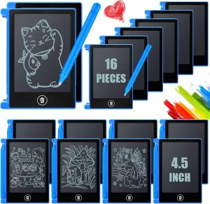 Nezyo 16 Pieces 4.5 Inch Mini LCD Writing Tablet Electronic Doodle Board for Colorful Drawing Tablet Erasable Writing Pad Reusable Learning Gift for Girls Boys (Blue)