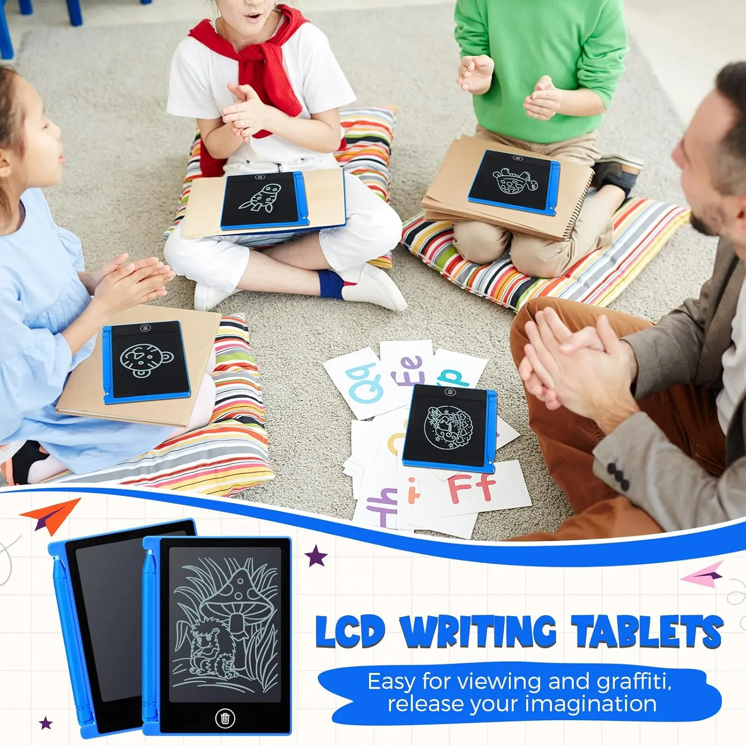 Nezyo 16 Pieces 4.5 Inch Mini LCD Writing Tablet Electronic Doodle Board for Colorful Drawing Tablet Erasable Writing Pad Reusable Learning Gift for Girls Boys (Blue)