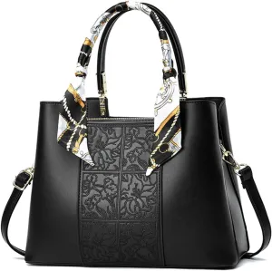 NICOLE & DORIS Women Fashion Handbags Embroidery Shoulder Bags Crossbody Bag Multi Pocket Tote Bag with Ribbon