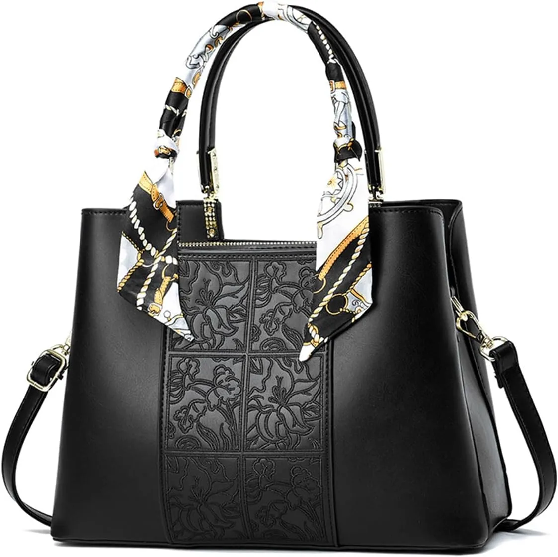 NICOLE & DORIS Women Fashion Handbags Embroidery Shoulder Bags Crossbody Bag Multi Pocket Tote Bag with Ribbon