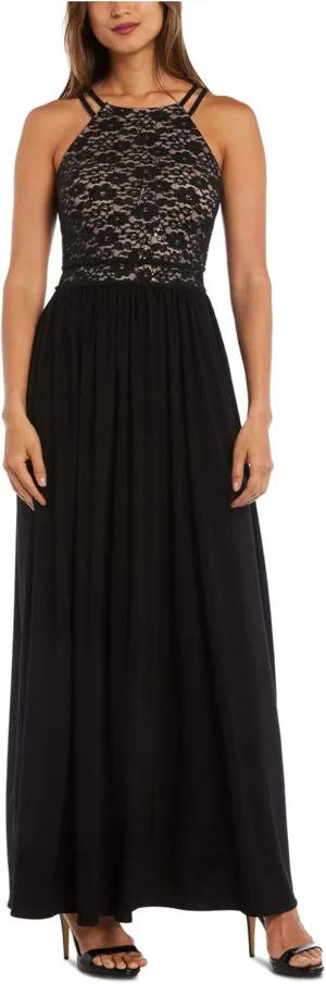 Nightway Womens Lace-Top A-Line Gown Dress