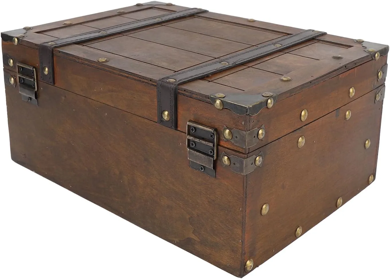 Note Wooden Handbag Vintage Storage Suitcase, Elegant Photo Frequoisite, PU Leather Transport Handle, Compound Wood Case (Large)