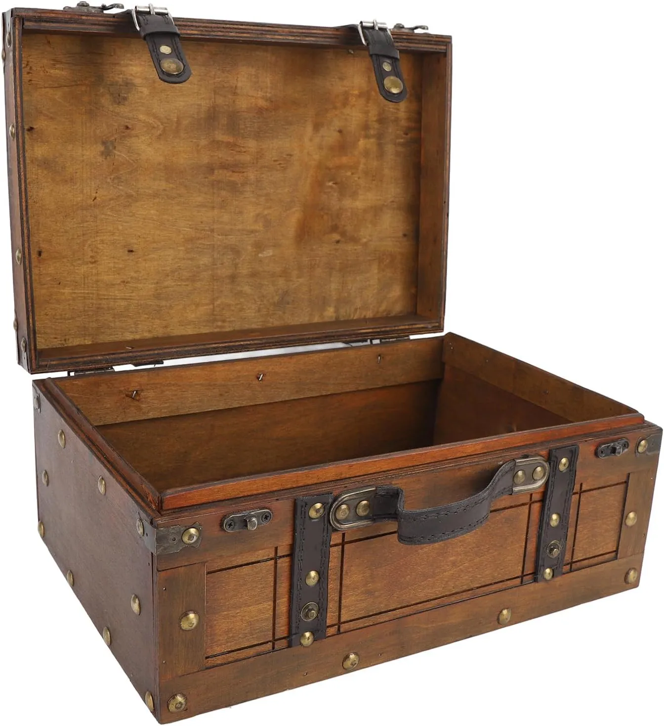 Note Wooden Handbag Vintage Storage Suitcase, Elegant Photo Frequoisite, PU Leather Transport Handle, Compound Wood Case (Large)
