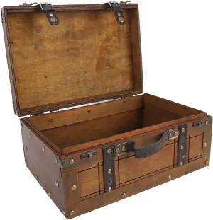 Note Wooden Handbag Vintage Storage Suitcase, Elegant Photo Frequoisite, PU Leather Transport Handle, Compound Wood Case (Large)