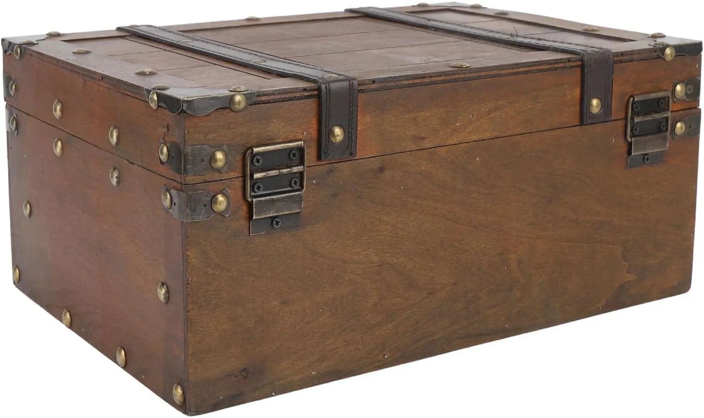 Note Wooden Handbag Vintage Storage Suitcase, Elegant Photo Frequoisite, PU Leather Transport Handle, Compound Wood Case (Large)