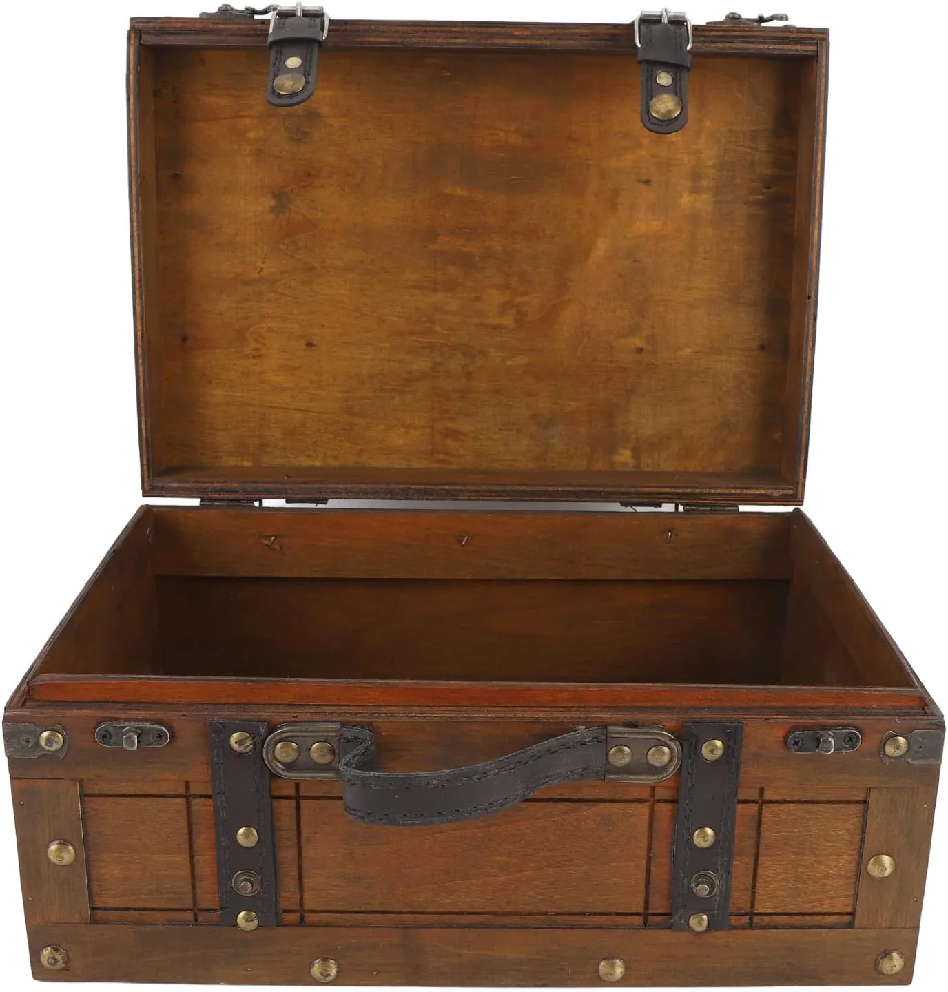 Note Wooden Handbag Vintage Storage Suitcase, Elegant Photo Frequoisite, PU Leather Transport Handle, Compound Wood Case (Large)