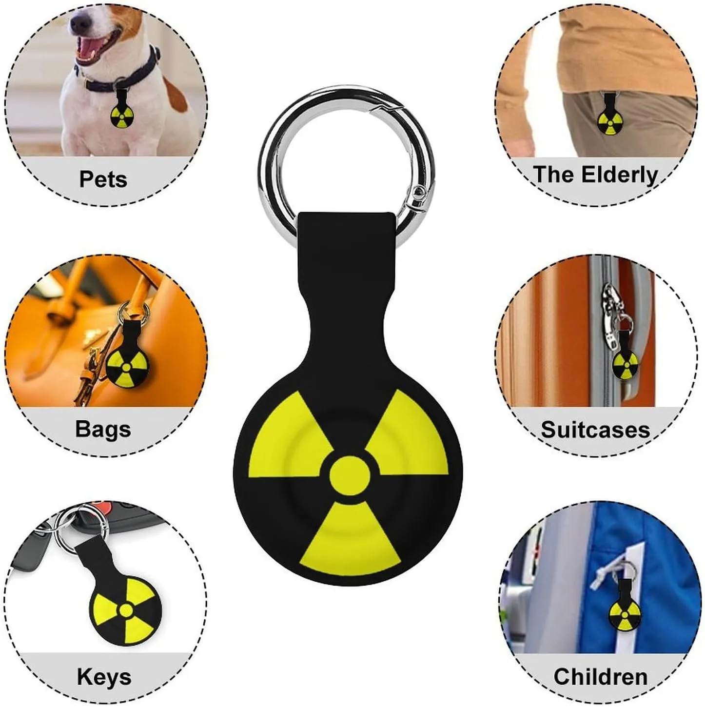 Nuclear Radiation Funny Cover Compatible with AirTag Case Protector GPS Tracker Storage Bag Box with Keychain Novelty Gifts