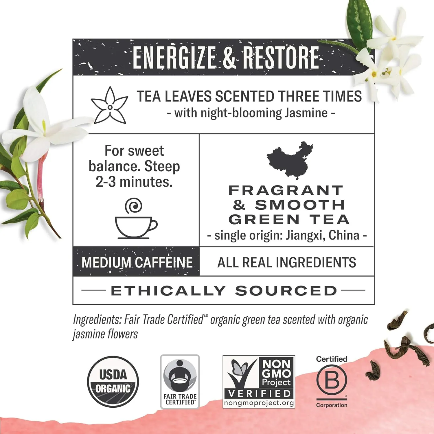 Numi Organic Jasmine Green Tea, 16 Ounce Pouch, Loose Leaf Floral Green Tea, Brews 200 Cups, Caffeinated (Packaging May Vary)