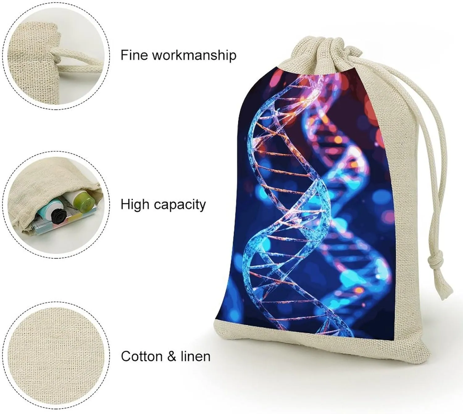 NVBSKKDH 8Pcs DNA Genetic Helix Burlap Gift Bags with Drawstring, Jewelry Pouches for Gifts Wrapping, Wedding Party