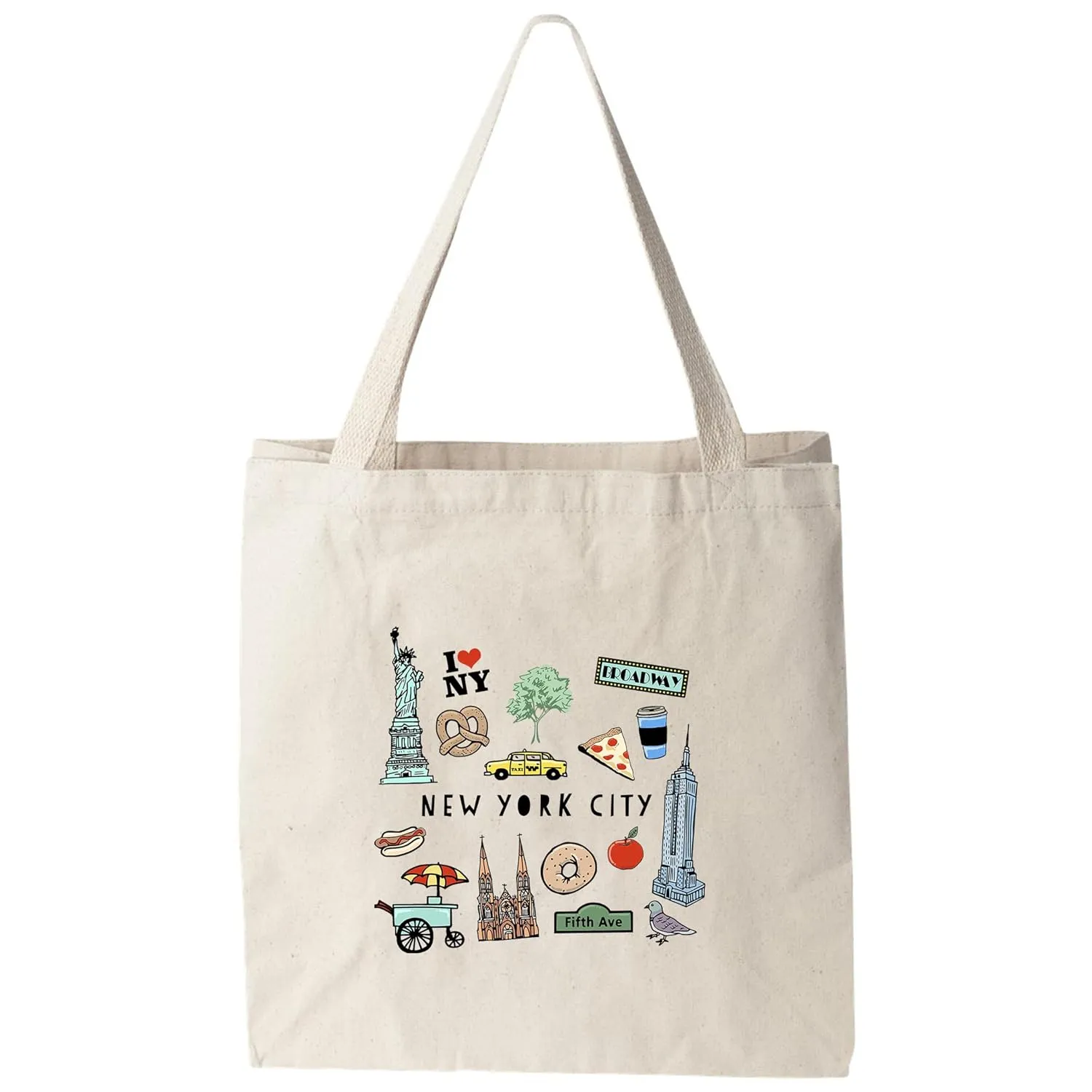NYC New York City Collage, Colorful Canvas Bag, Screenprinted Tote, Cotton Flour Sack, Reusable Shopping Bag