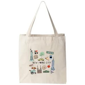 NYC New York City Collage, Colorful Canvas Bag, Screenprinted Tote, Cotton Flour Sack, Reusable Shopping Bag