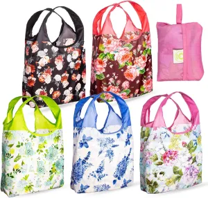 O-WITZ Reusable Grocery Bags | Vibrant Tote Bag For Groceries, Gym, Office, Beach & More | Washable Design With Large Handles For Maximum Convenience | Folds Into A Small Pouch, 5 Pack, Vintage Vibes
