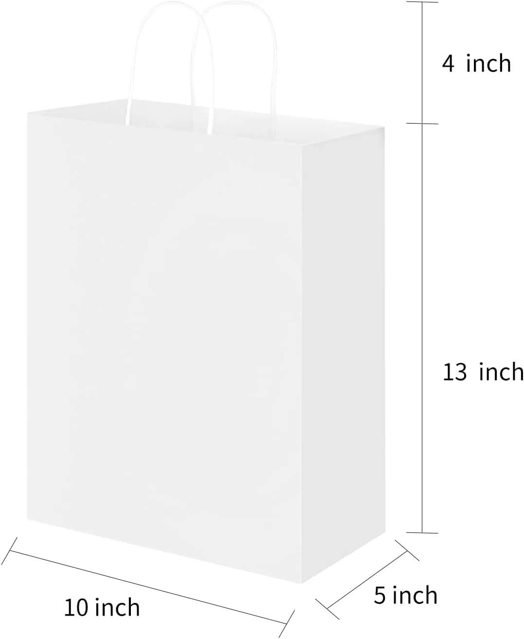 Oikss 50 Pack 10x5x13 White Kraft Paper Bags with Handles Bulk for Birthday Party Favors Grocery Retail Shopping Business Goody Recycled Craft Gift Bags (Large Size, 50 Count)