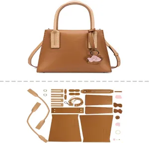 OPSEWING Leather Women Top Handles Handbag DIY Kit, DIY Crossbody Shoulder Bag with Sewing Kits, Handmade Bag Kit for Mom Girlfriend Birthday Gift (Brown)