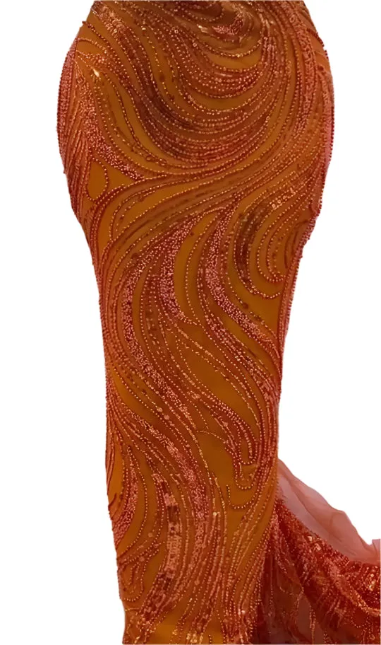 Orange Beaded Lace - 5 Yards