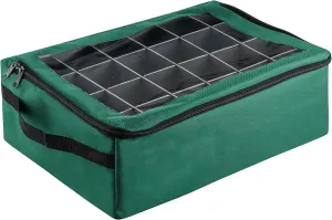 Ornament Storage Box - Zippered Organizer with 48 Individual Compartments and Dividers for Christmas Bulbs and Decorations by Tiny Tim Totes (Green)