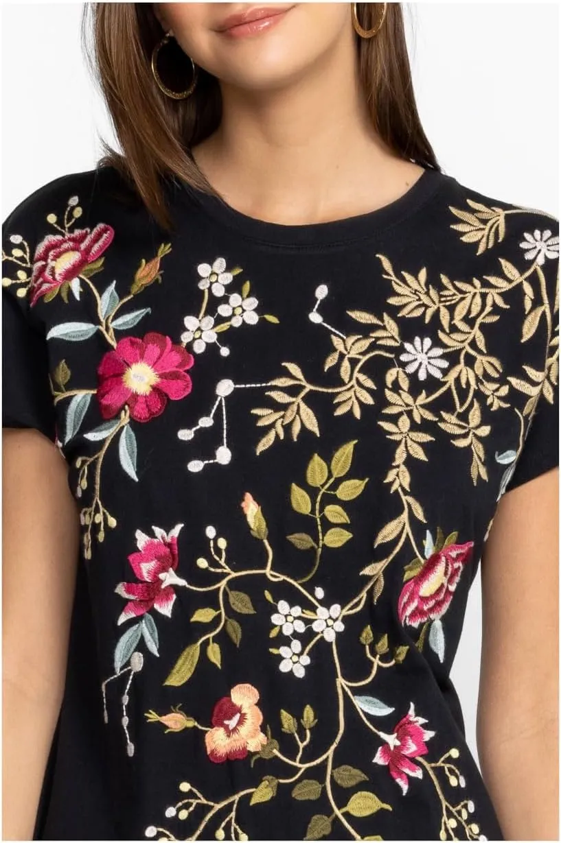 Osaka Relaxed Knit Dress Cotton Embroidery Red Flowers Black New
