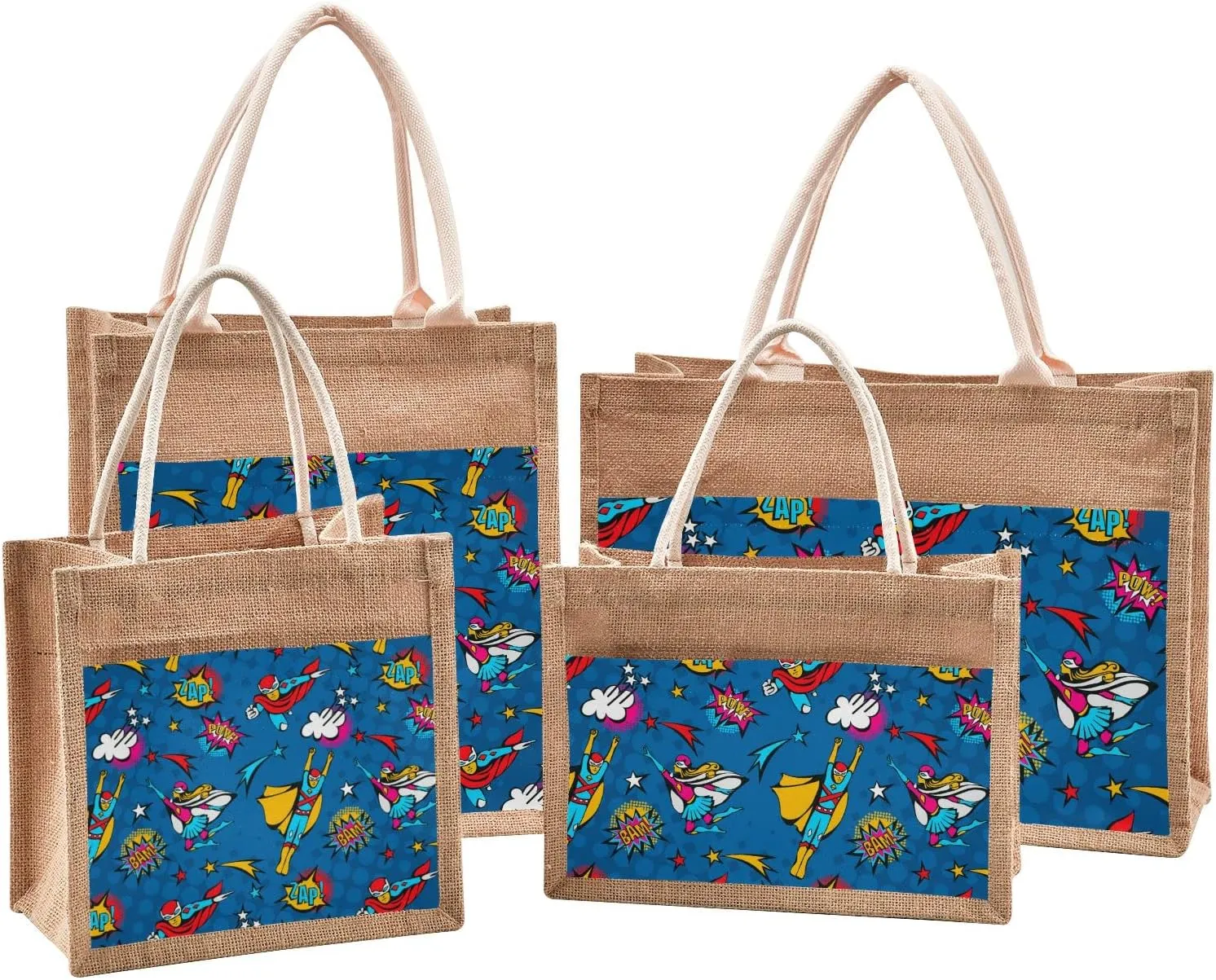 Oyihfvs Durable Burlap Bag with Handles, Zipper Jute Tote Reusable Bag Waterproof Lining for Shopping Work Travel beach