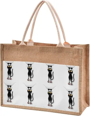 Oyihfvs Durable Burlap Bag with Handles, Zipper Jute Tote Reusable Bag Waterproof Lining for Shopping Work Travel beach