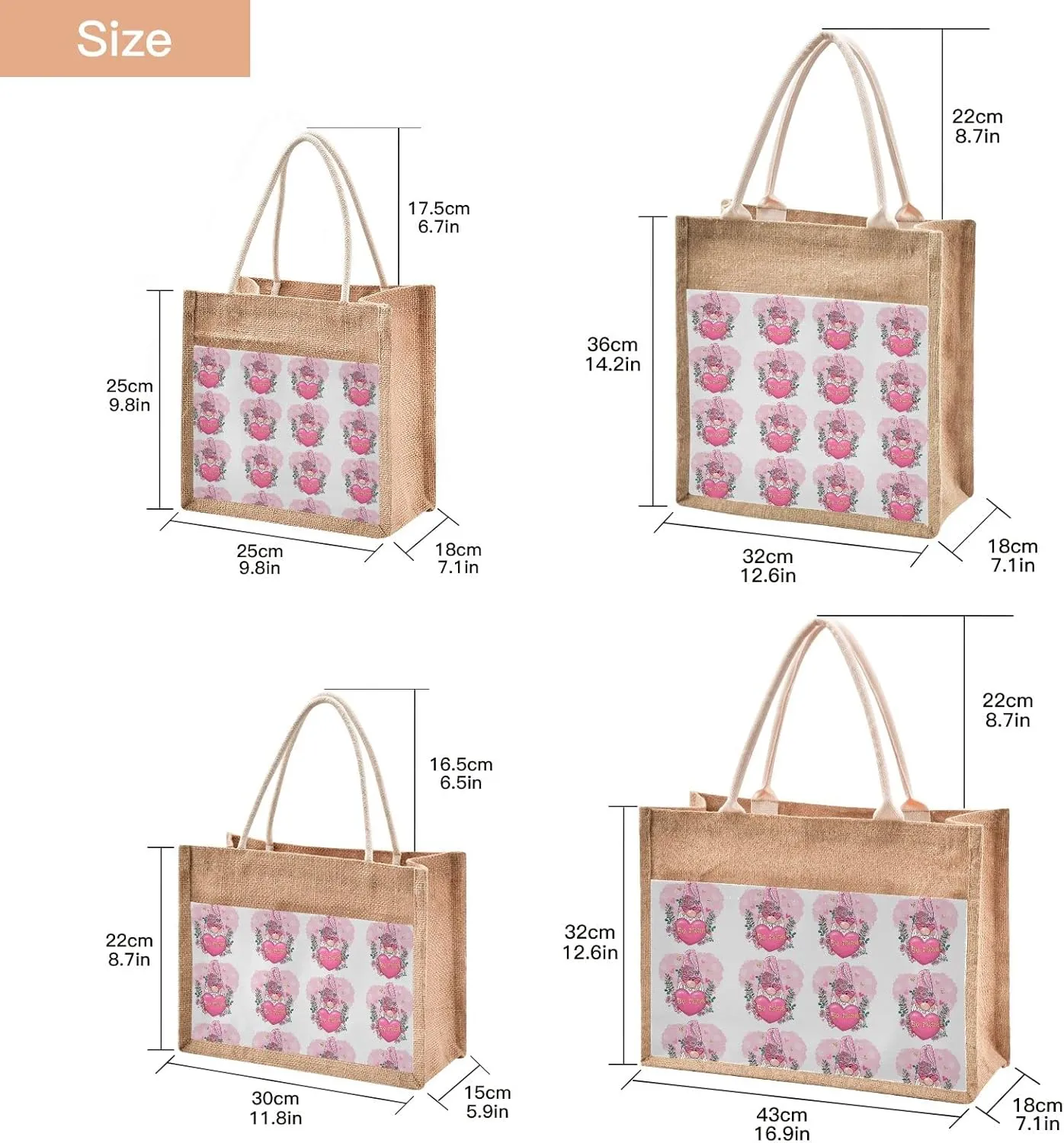 Oyihfvs Durable Burlap Bag with Handles, Zipper Jute Tote Reusable Bag Waterproof Lining for Shopping Work Travel beach