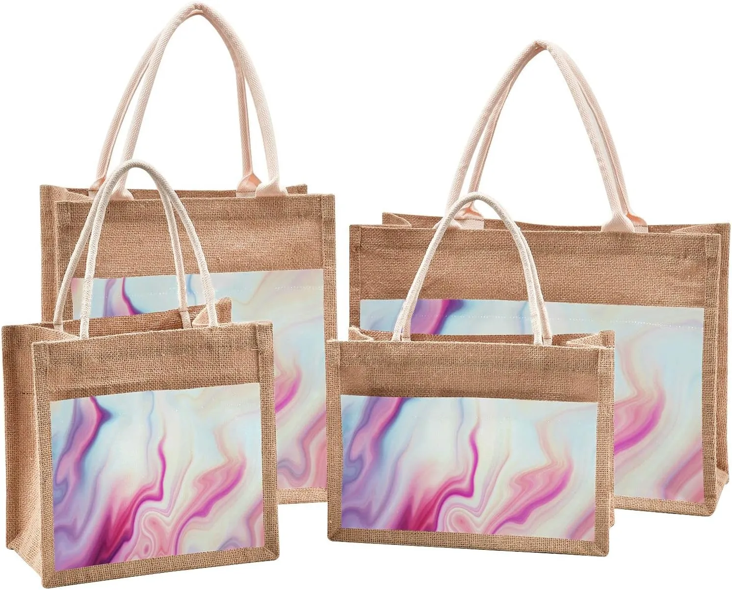 Oyihfvs Durable Burlap Bag with Handles, Zipper Jute Tote Reusable Bag Waterproof Lining for Shopping Work Travel beach